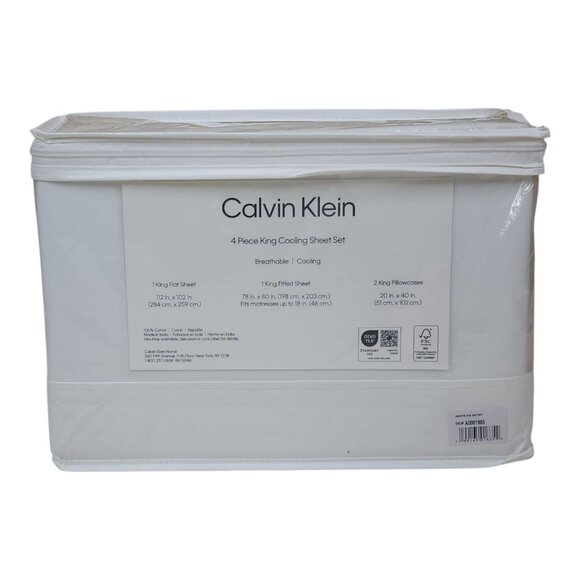 Calvin Klein 4 Piece King Cooling Sheet Set Breathable & Cooling White - Picture 3 of 8